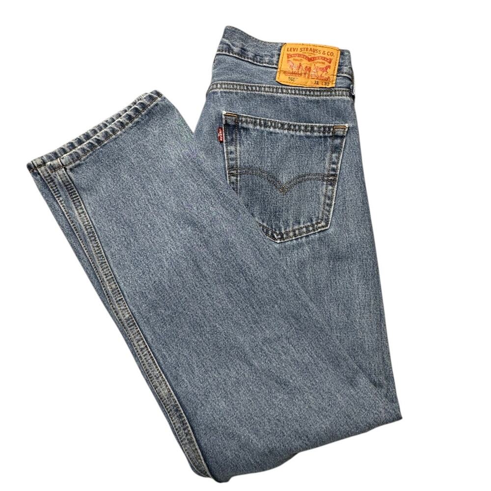 Levi's 505 Straight Jeans Men's 31x32 Blue 5 Pocket Denim Medium Wash Button - Picture 8 of 13